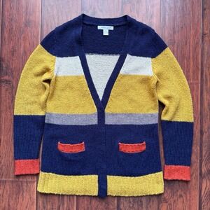 August Silk Women's Colorblock Cardigan Sweater M Wool Blend Mod Artsy